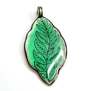 Artisan Green Stamped Leaf Pendant Metal Resin